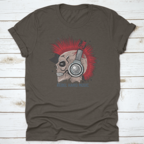 Punk Rock Red Hair Skull With Headphones On T Shirt Design With Text"