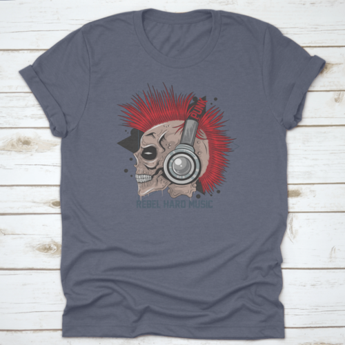 Punk Rock Red Hair Skull With Headphones On T Shirt Design With Text"