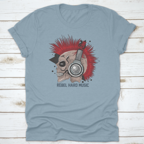 Punk Rock Red Hair Skull With Headphones On T Shirt Design With Text"