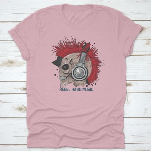 Punk Rock Red Hair Skull With Headphones On T Shirt Design With Text"