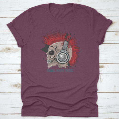 Punk Rock Red Hair Skull With Headphones On T Shirt Design With Text"