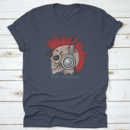 Punk Rock Red Hair Skull With Headphones On T Shirt Design With Text"