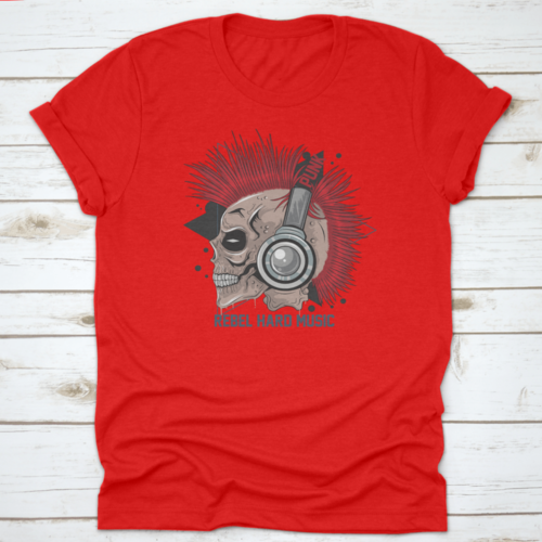 Punk Rock Red Hair Skull With Headphones On T Shirt Design With Text"