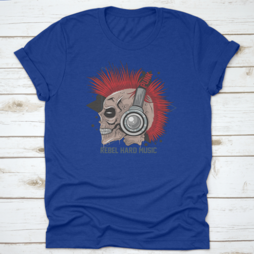Punk Rock Red Hair Skull With Headphones On T Shirt Design With Text"