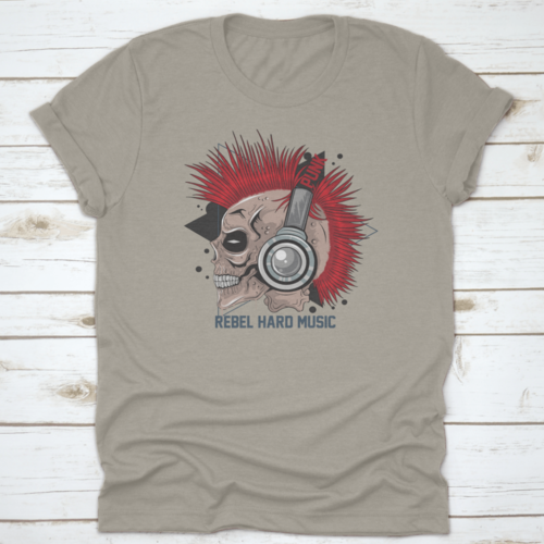Punk Rock Red Hair Skull With Headphones On T Shirt Design With Text"