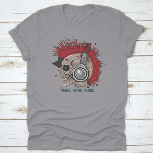 Punk Rock Red Hair Skull With Headphones On T Shirt Design With Text"