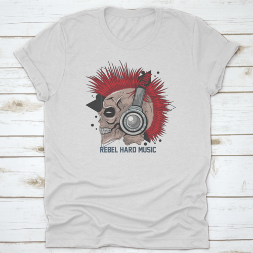 Punk Rock Red Hair Skull With Headphones On T Shirt Design With Text"