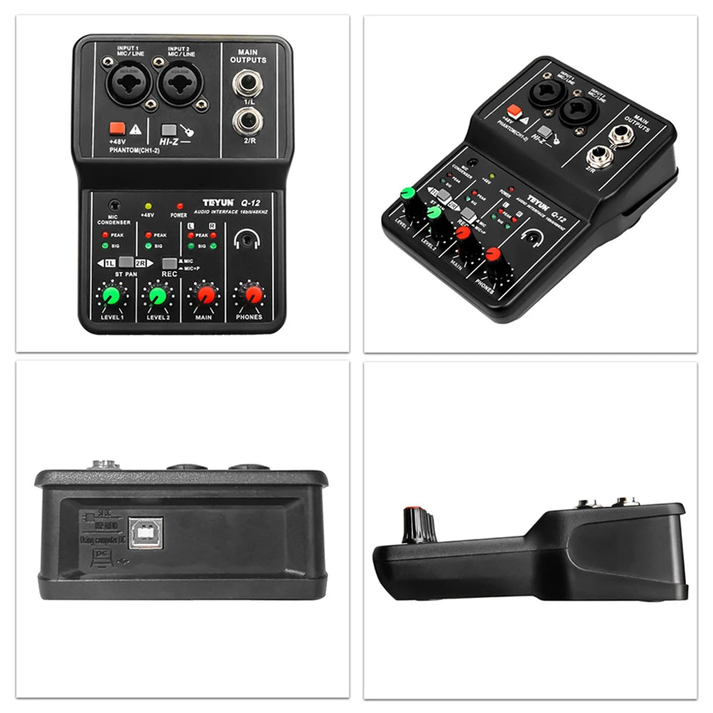 Audio Interface Professional Recording Sound Card 16bit/48kHz Mini USB