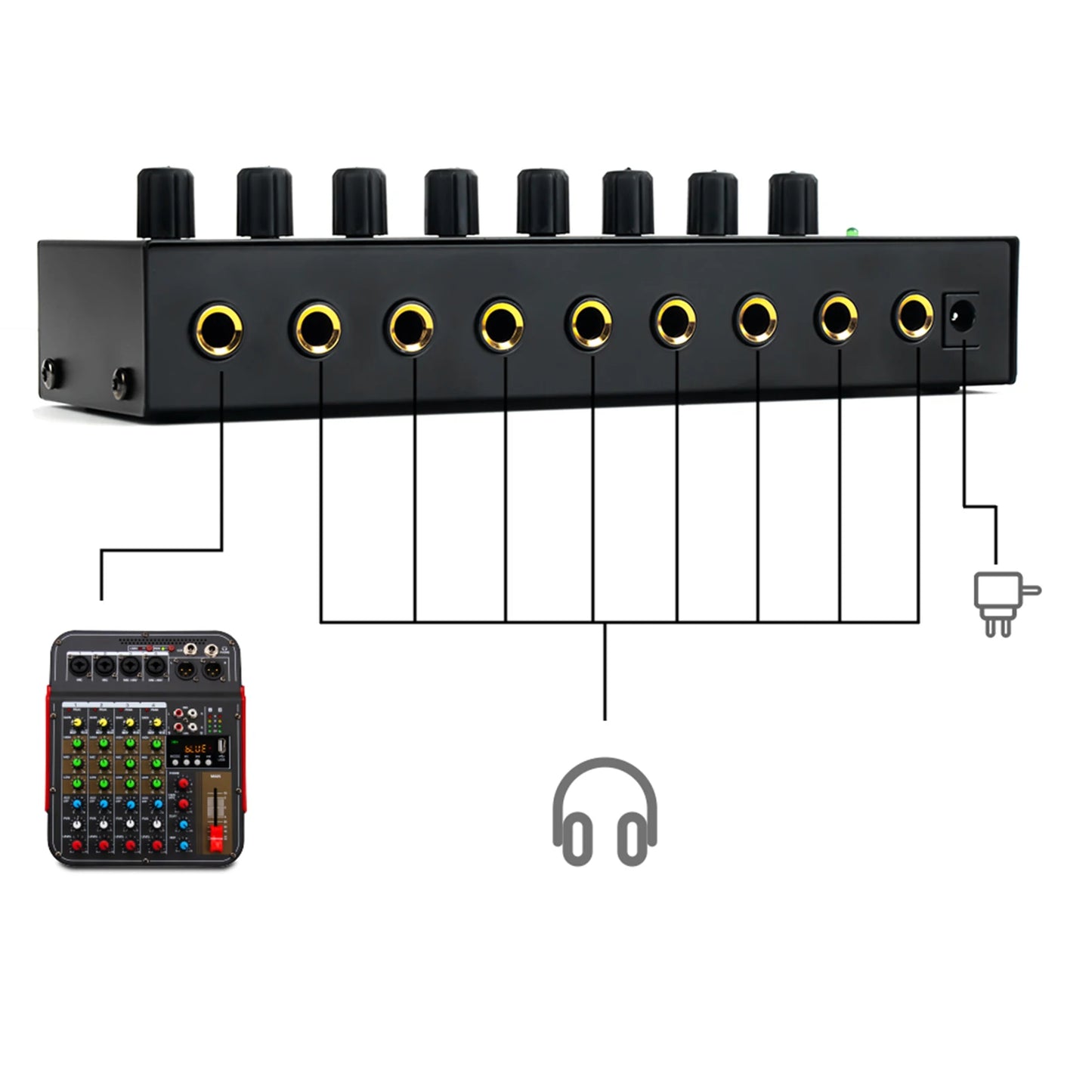 HA800 Headphone Amplifier Audio Amp. Ultra-compact 8 Channels Mini