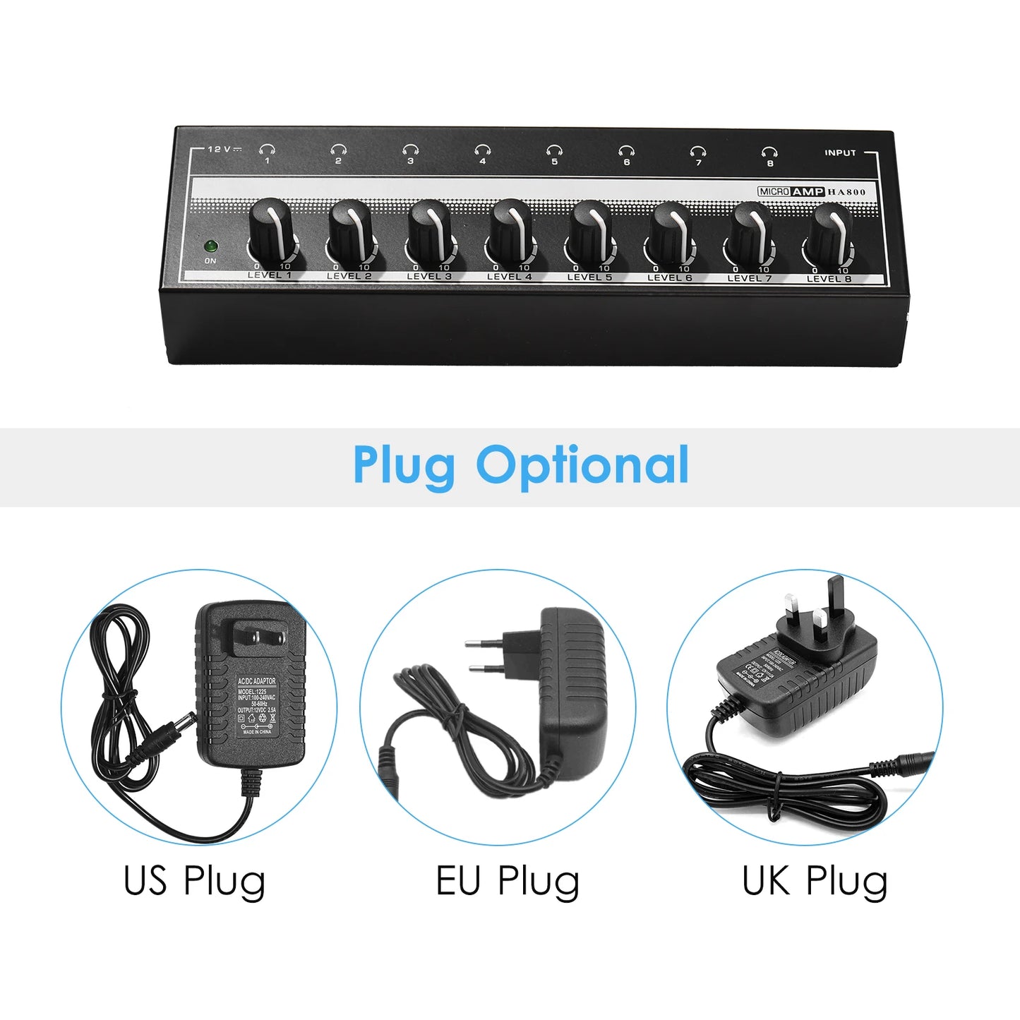 HA800 Headphone Amplifier Audio Amp. Ultra-compact 8 Channels Mini