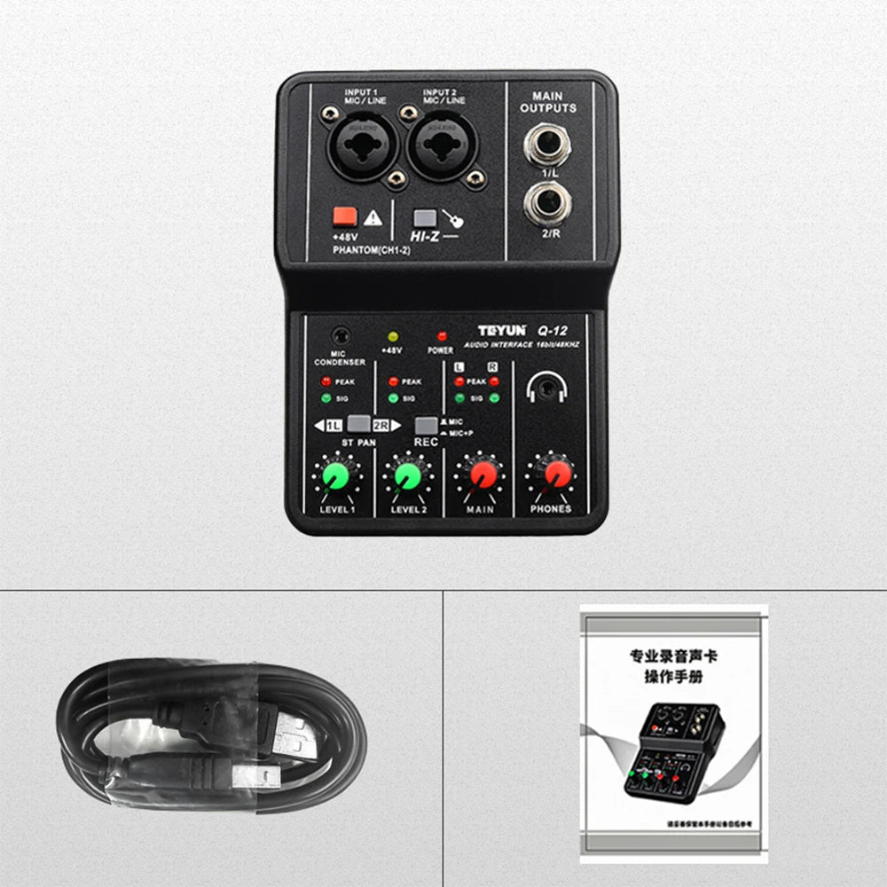 Audio Interface Professional Recording Sound Card 16bit/48kHz Mini USB