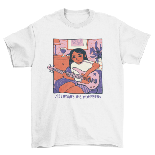 Girl playing guitar cozy comic t-shirt design