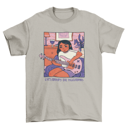 Girl playing guitar cozy comic t-shirt design