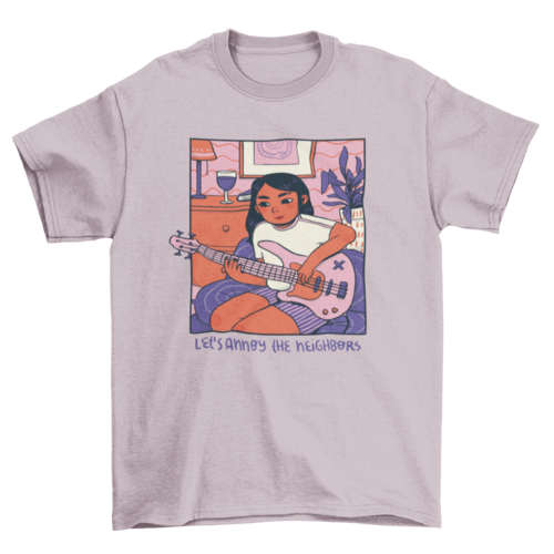 Girl playing guitar cozy comic t-shirt design