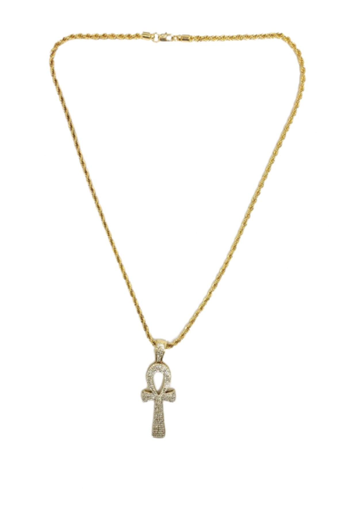 HIP HOP ICED OUT ANKH CROSS PENDANT CHAIN