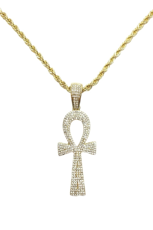 HIP HOP ICED OUT ANKH CROSS PENDANT CHAIN