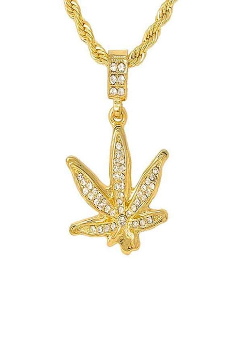 HIP HOP ICED OUT LEAF PENDANT CHAIN