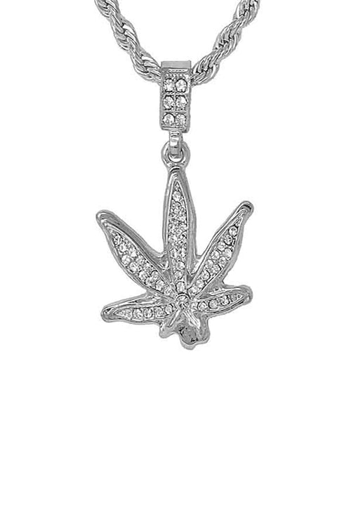 HIP HOP ICED OUT LEAF PENDANT CHAIN