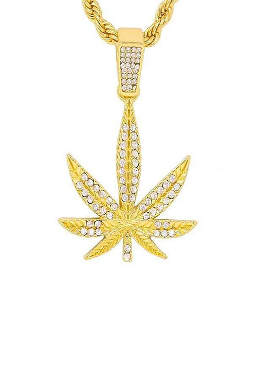 HIP HOP ICED OUT LEAF PENDANT CHAIN