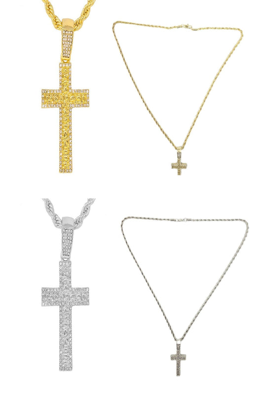 HIP HOP ICED OUT NUGGET CROSS PENDANT CHAIN