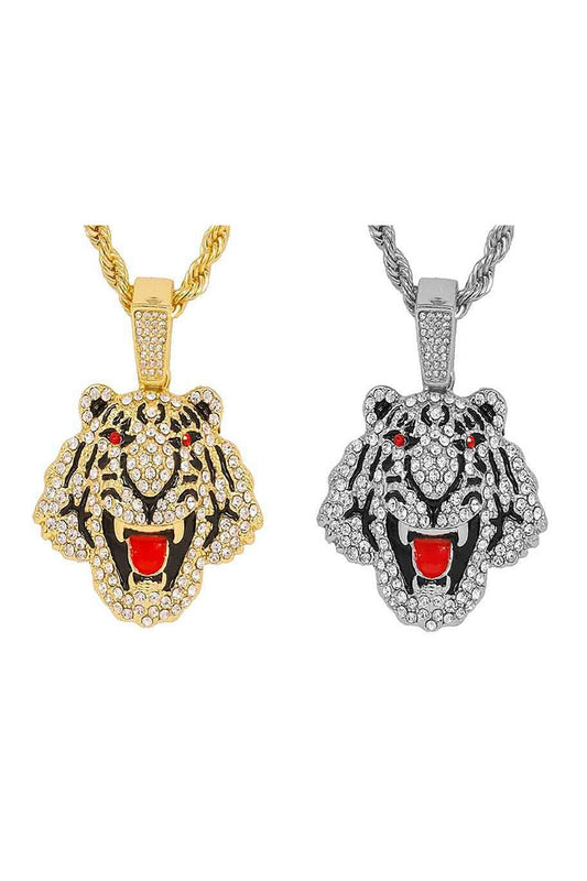 HIP HOP ICED OUT TIGER PENDANT  CHAIN