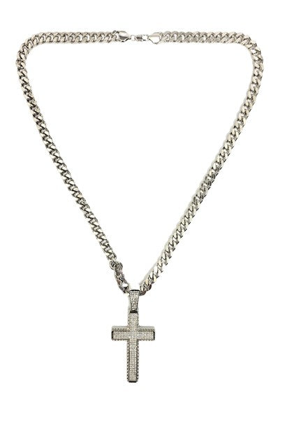 HIP HOP ICED OUT CROSS PENDANT CUBAN CHAIN