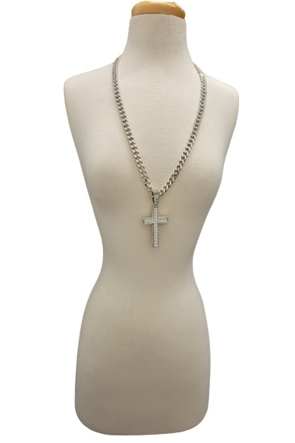 HIP HOP ICED OUT CROSS PENDANT CUBAN CHAIN