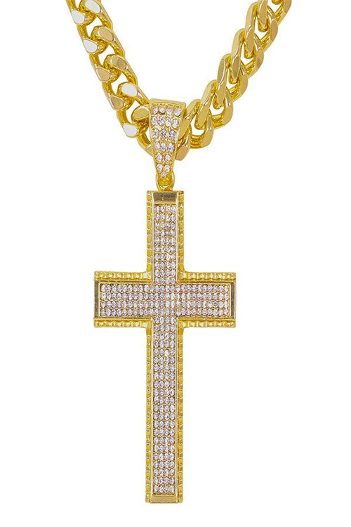 HIP HOP ICED OUT CROSS PENDANT CUBAN CHAIN