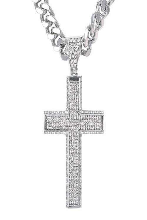 HIP HOP ICED OUT CROSS PENDANT CUBAN CHAIN