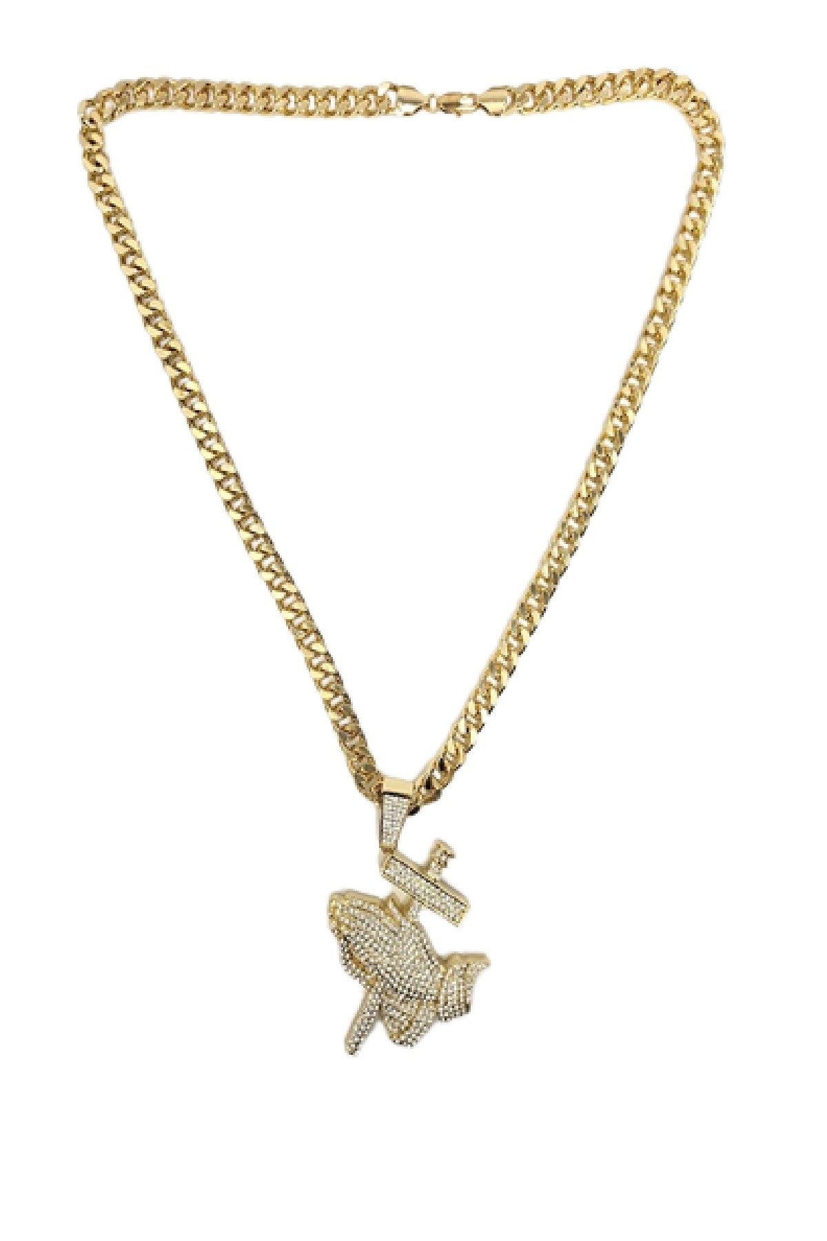 HIP HOP ICED OUT PRAYING HANDS PENDANT CUBAN CHAIN