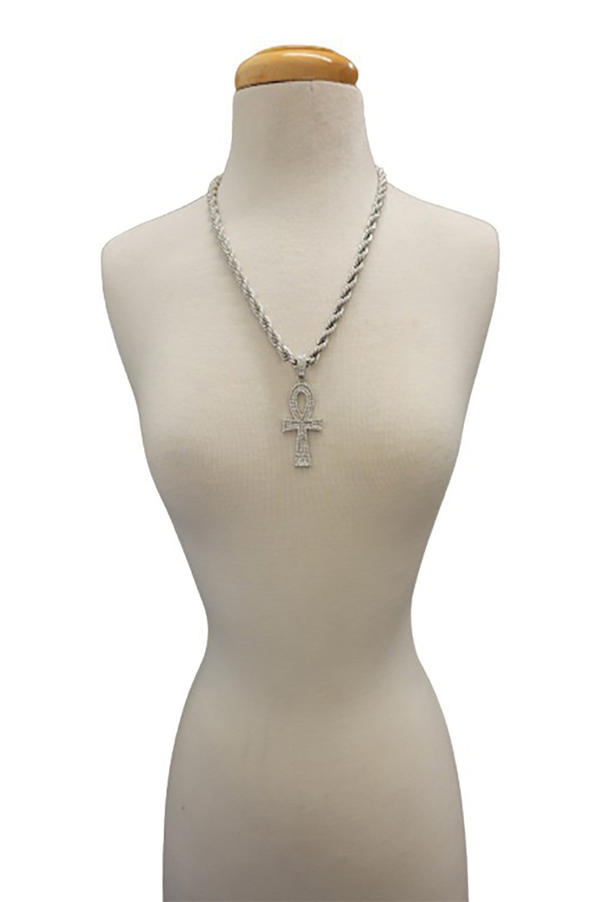 HIP HOP ICED OUT ANKH CROSS PENDANT ROPE CHAIN