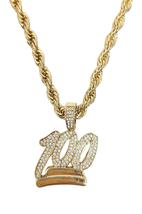 HIP HOP ICED OUT 100 PENDANT ROPE CHAIN