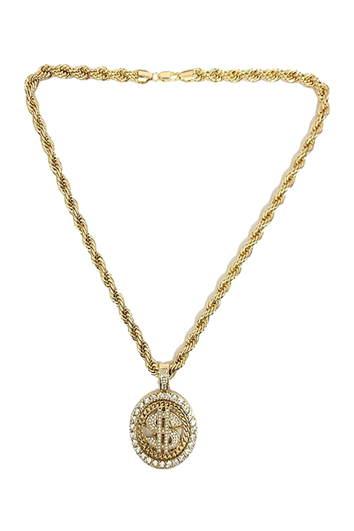 HIP HOP ICED OUT DOLLAR SIGN PENDANT ROPE CHAIN