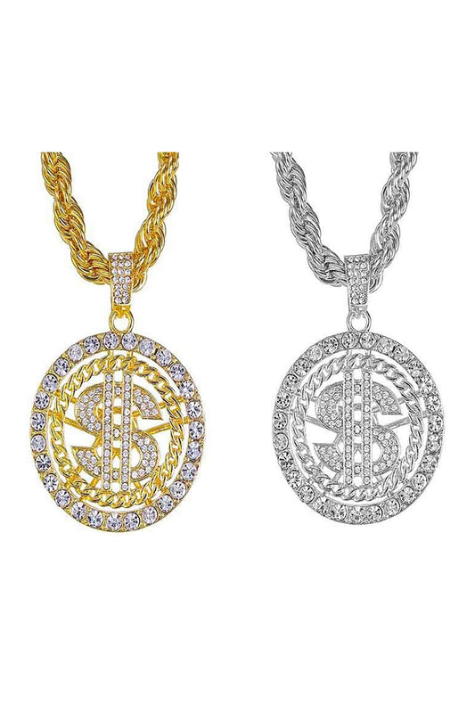 HIP HOP ICED OUT DOLLAR SIGN PENDANT ROPE CHAIN
