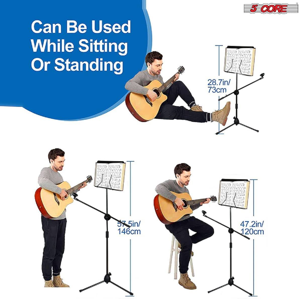 5 Core Sheet Music Stand With Mic Stand Holder - 3 IN 1 Professional