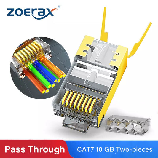 ZoeRax RJ45 Cat8 Cat7 & Cat6A Pass Through connectors 8P8C 50UM Gold Plated Shielded FTP/STP | RJ45 Network Modular Plug - 1.5mm