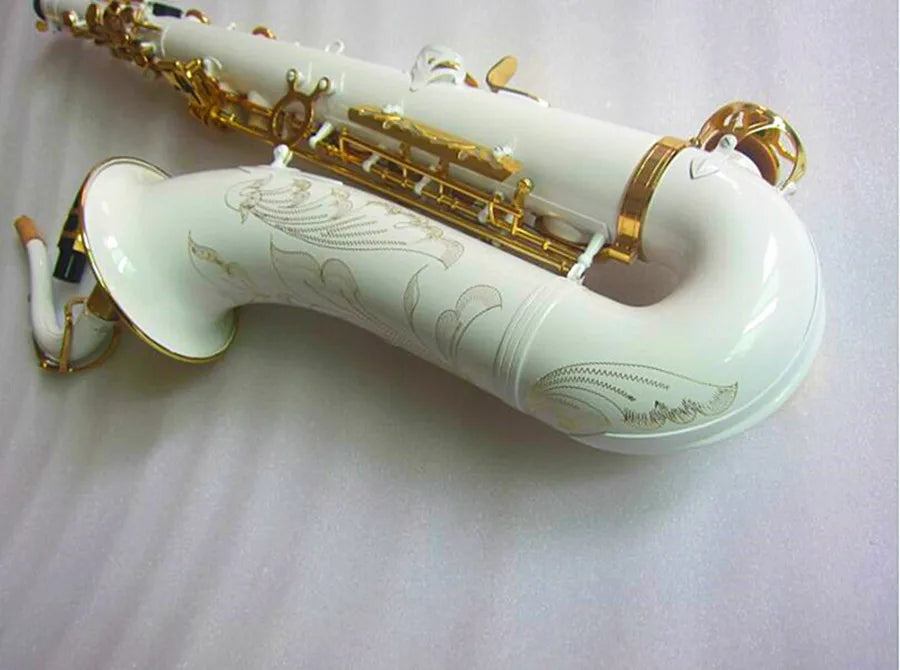 New Bb Tenor Saxophone Professional Brass White gold key B Flat