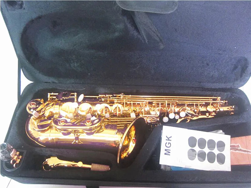 100% 24K Electrophoresis gold-plated E Alto Saxophone With Band Mouth