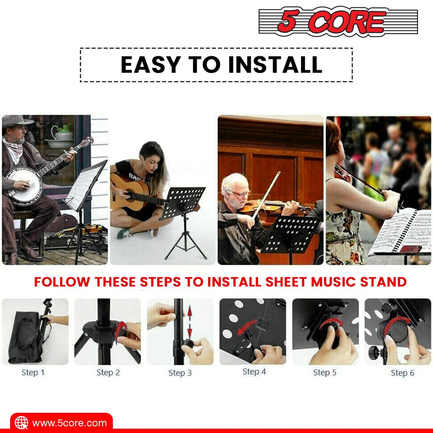 5 Core Sheet Music Stand Professional Folding Adjustable Portable