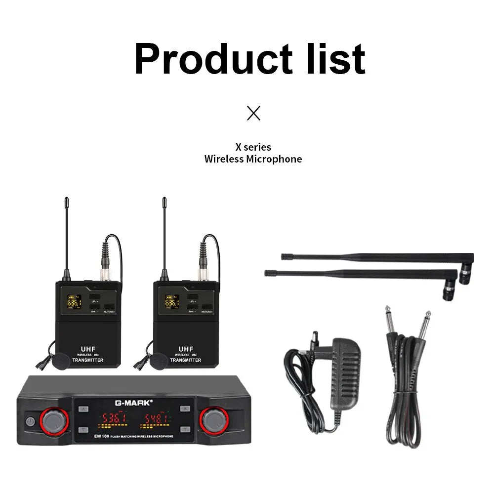 Wireless Lavalier Microphone G-MARK EW100 2 Channels UHF Adjust Frequency Transmitter Bodypack For Church Meeting Party Show