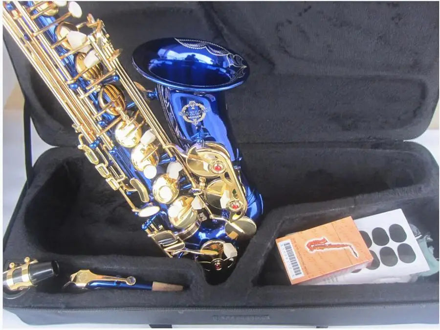 Alto Saxophone Instrument E-Flat Blue Golden key Professional level