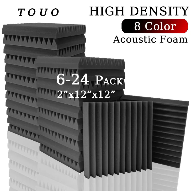 TOUO Acoustic Foam Panel 6-24Pcs Studio Soundproof Wall Sponge Panels Sound Absorbing Material Drum Room Absorption Treatment