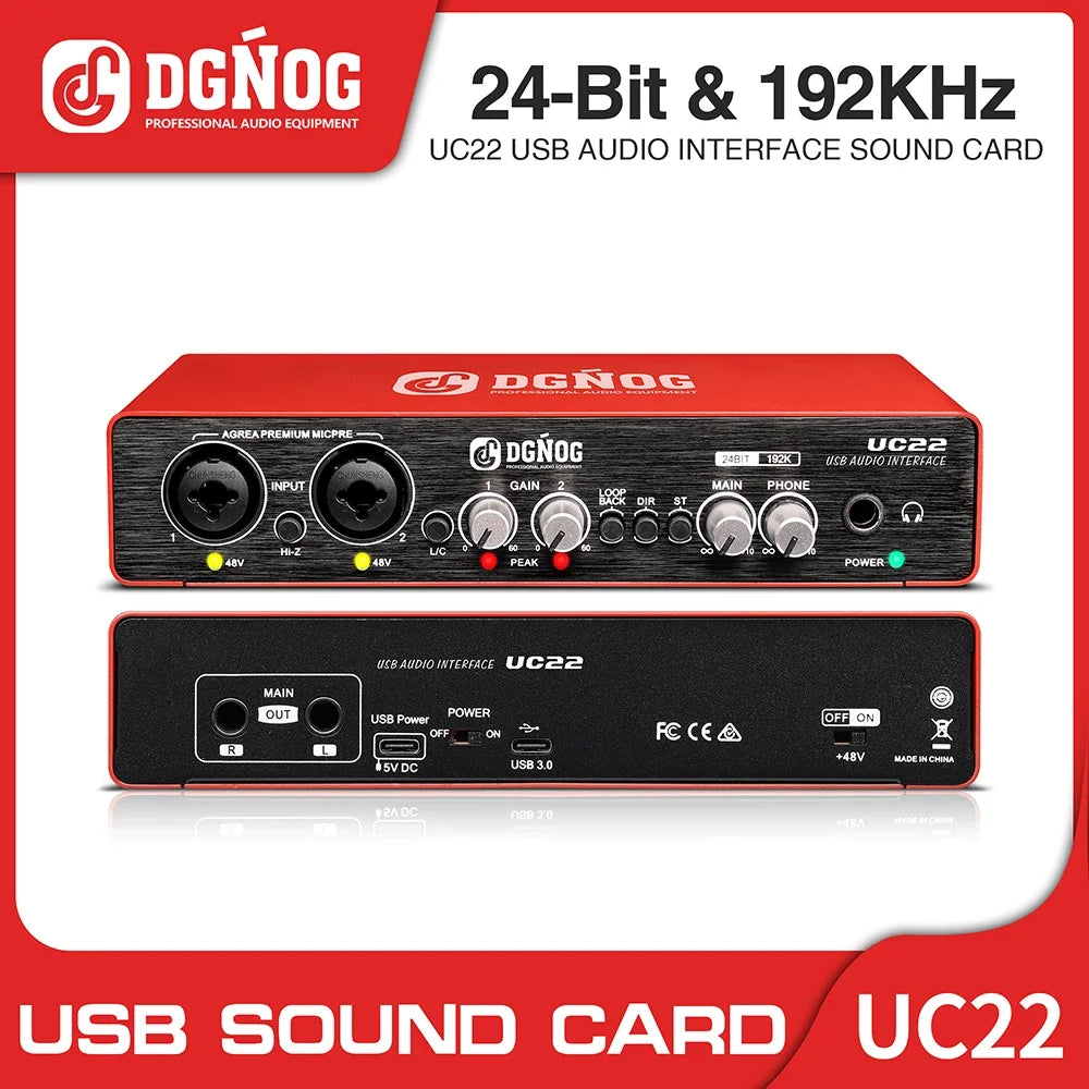 UX22 Audio Interface Sound Card 24-bit/192KHz AD Converter