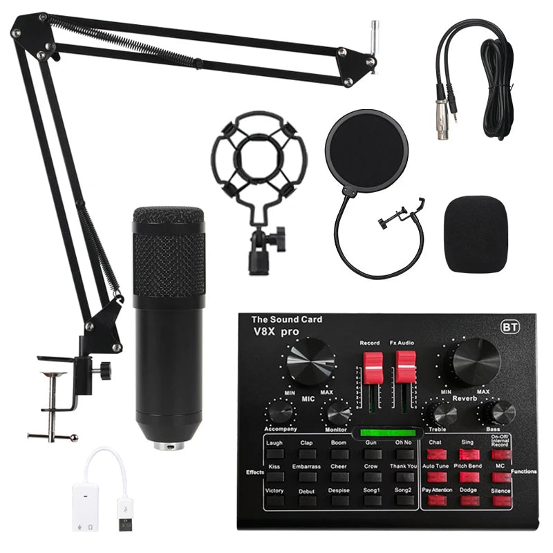 BM800 Professional Microphone Condenser Mic V8 V9 V10 Sound Card PC Computer Audio USB Recording Studio Game Live Broadcast KTV