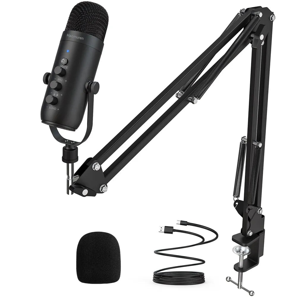 Professional USB Streaming Podcast PC Microphone Studio Cardioid Condenser Mic Kit with Boom Arm For Recording Twitch YouTube