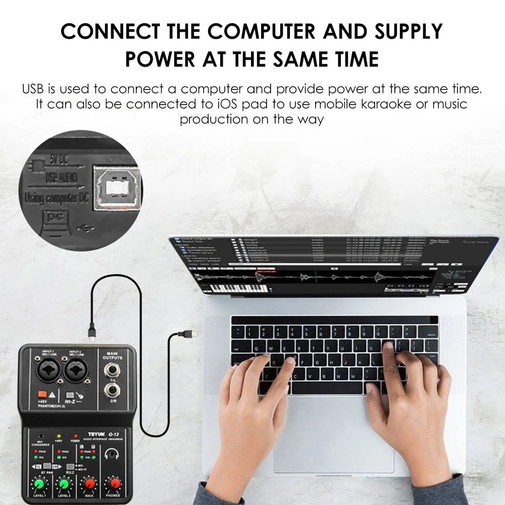Audio Interface Professional Recording Sound Card 16bit/48kHz Mini USB