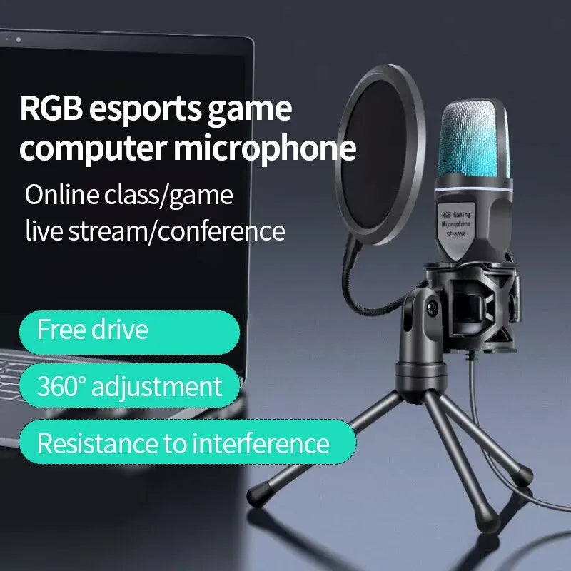 SF666R USB Microphone RGB Microfone Condensador Wire Gaming Mic for Podcast Recording Studio Streaming Laptop Desktop PC