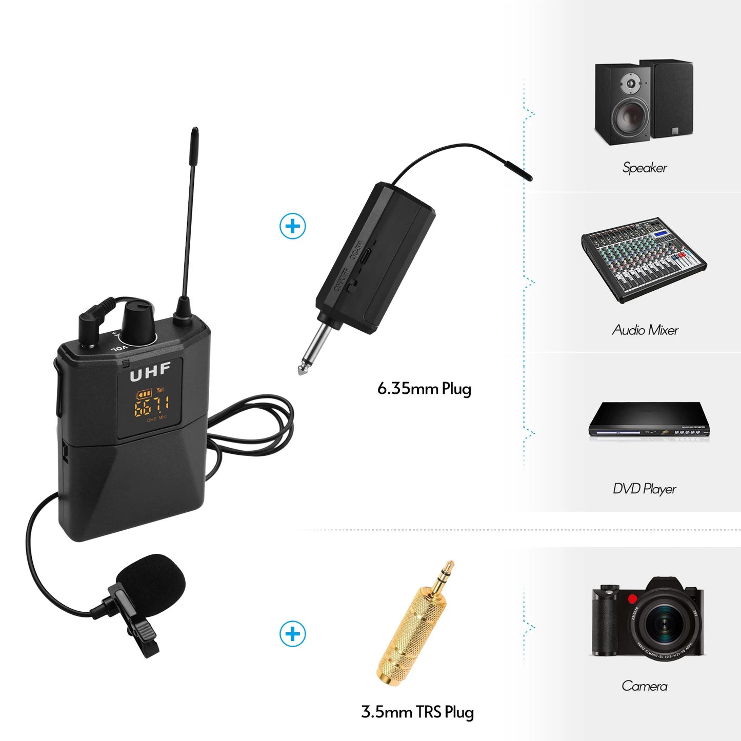 UHF Wireless Microphone System & Mic Body-pack Transmitter and