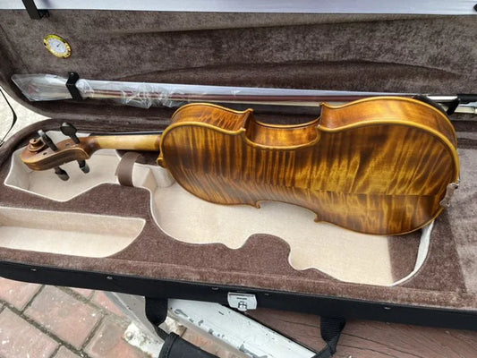 Boutique Handmade European Natural Violin 4/4 Tiger Grain In Solid
