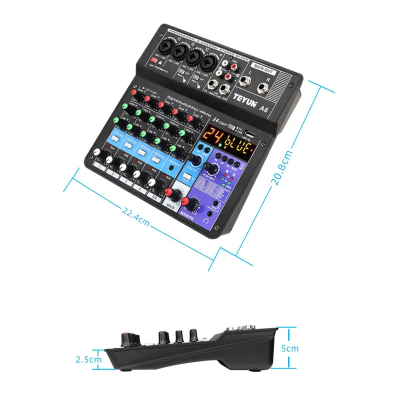 TEYUN Dj Controller Mixer Sound 6 - Way Audio Pro Equipment Mixing Console Professional Portable Video Consumer Electronics